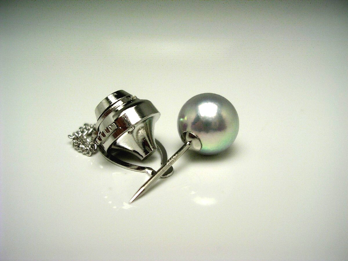 真珠 ネクタイピン パール アコヤ真珠 9.4mm ホワイトシルバーブルー