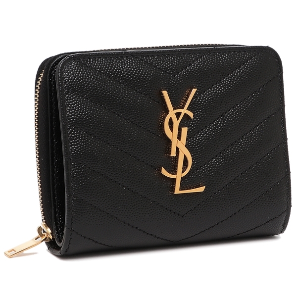 YSL イブサンローランサンローラン黒 レザー 二つ折り財布