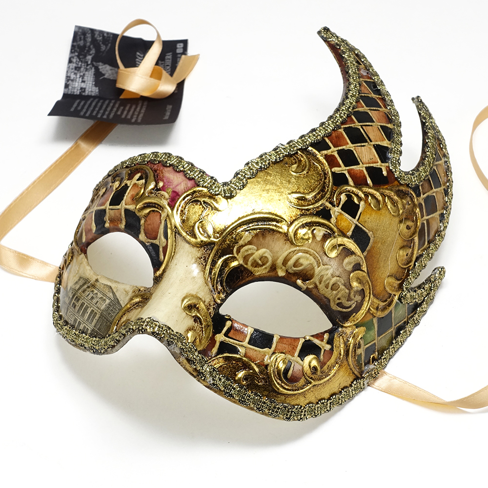 イタリー製 マスケラ 仮面 【ERBA】 マロン ブラウン アンティーク調