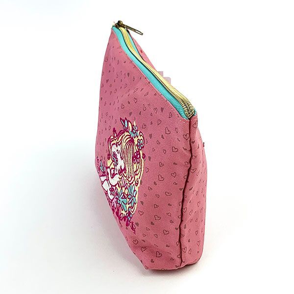 水森亜土 舟形ポーチ ハート 刺繍 アップリケ ピンク 亜土ちゃん