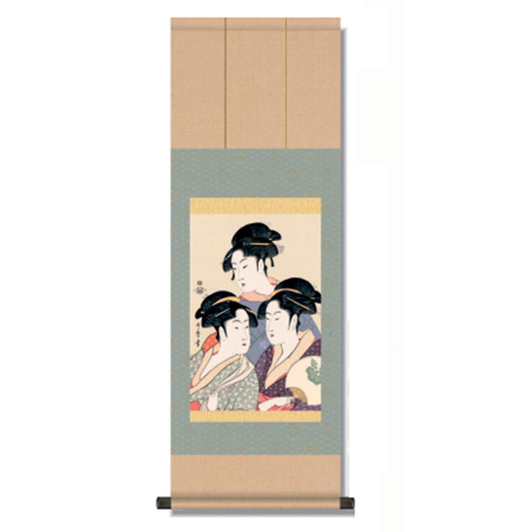 ご希望額まで値下げ～@ 浮世絵美人画 歌麿 印刷掛軸3本セット＋オマケ