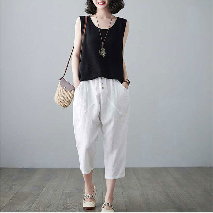 サルエル パンツ レディース 通販 ボトムス 七分丈 リネン コットン