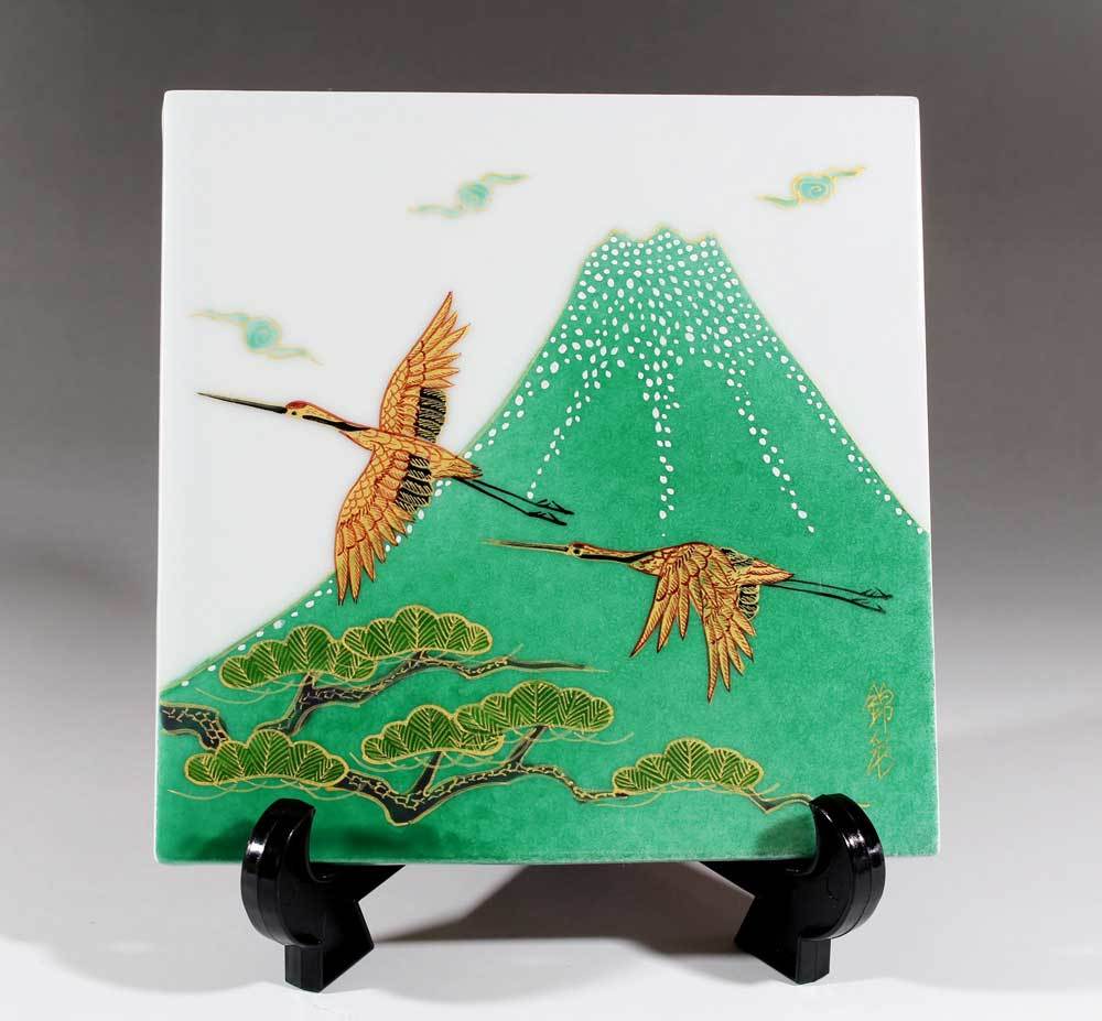 有田焼 源右衛門 ミナイ手 水瓶 葡萄 美人絵 陶板 額装 アート 壁掛け