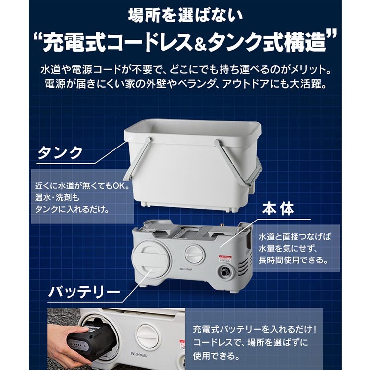 公式】高圧洗浄機 タンク式 アイリスオーヤマ 充電タイプ ホワイト SDT