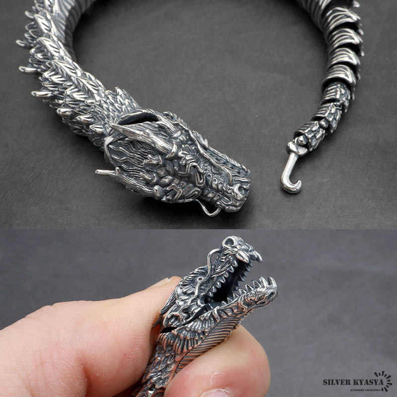 シルバー925 ド迫力 ドラゴンブレスレット 燻 龍ブレスレット 竜 辰