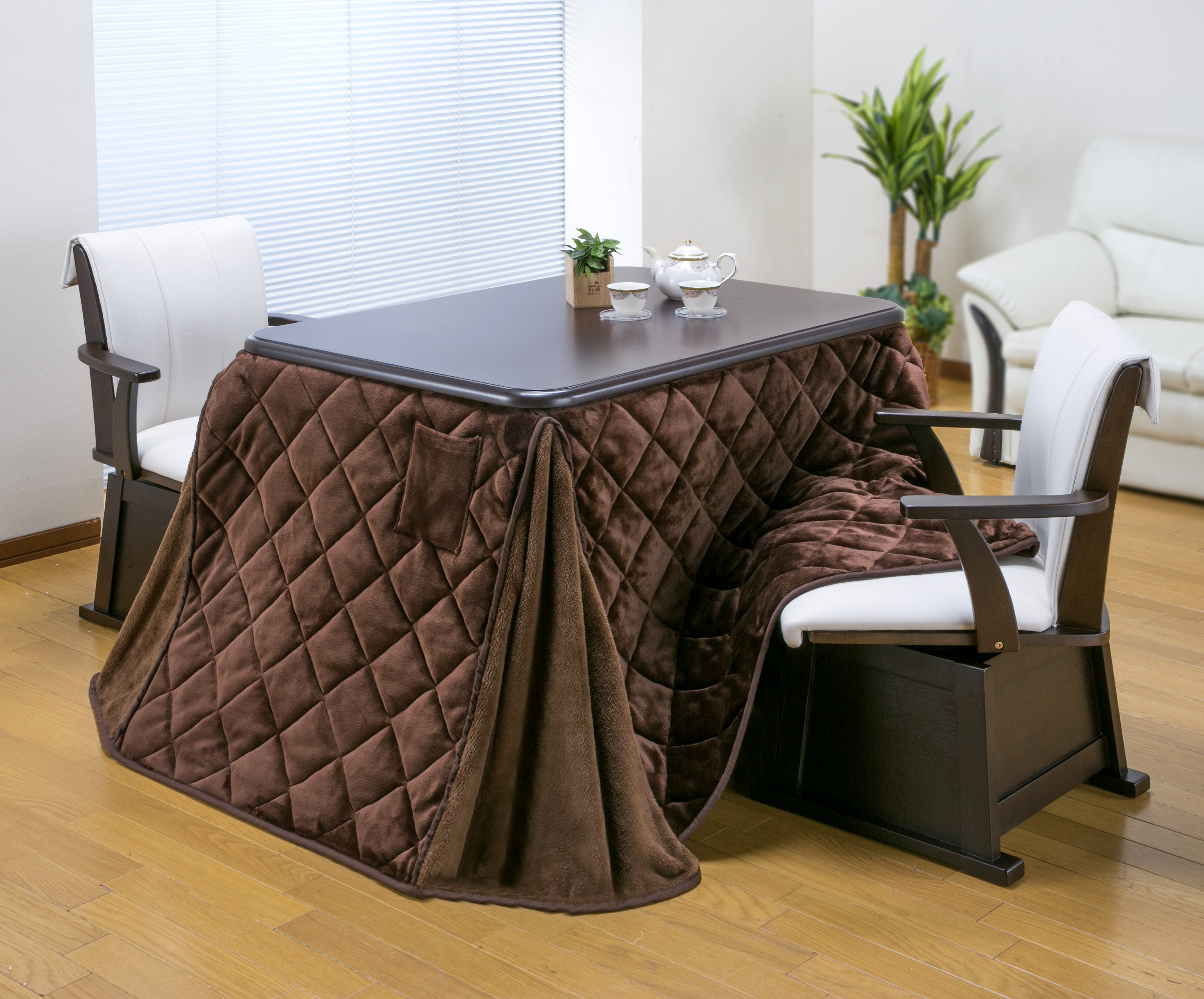 ダイニングこたつセット イス2脚付き 正方形 [こたつ本体+布団+イス2脚