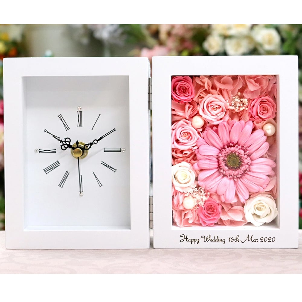 彫刻モデル / 】「フレームの置き時計 ガーベラ & ローズ」 名前入り