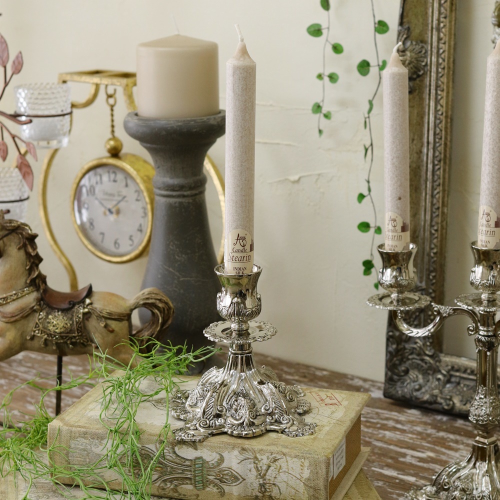 アンティークシルバー 1灯 キャンドルホルダー テーパー用 フレンチ