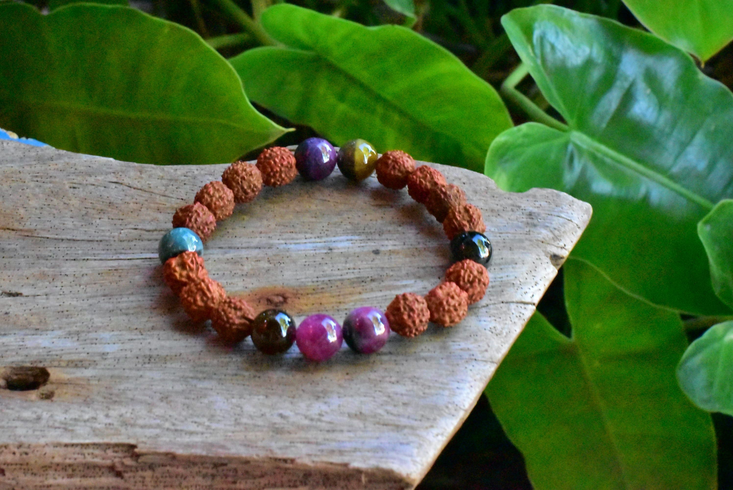 天然石】 【ハンドメイド】ルドラクシャ☆菩提樹の実とトルマリン