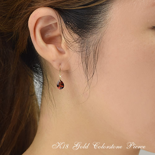 18金 ガーネット 雫ピアス 18k K18 フックピアス (両耳用1ペア