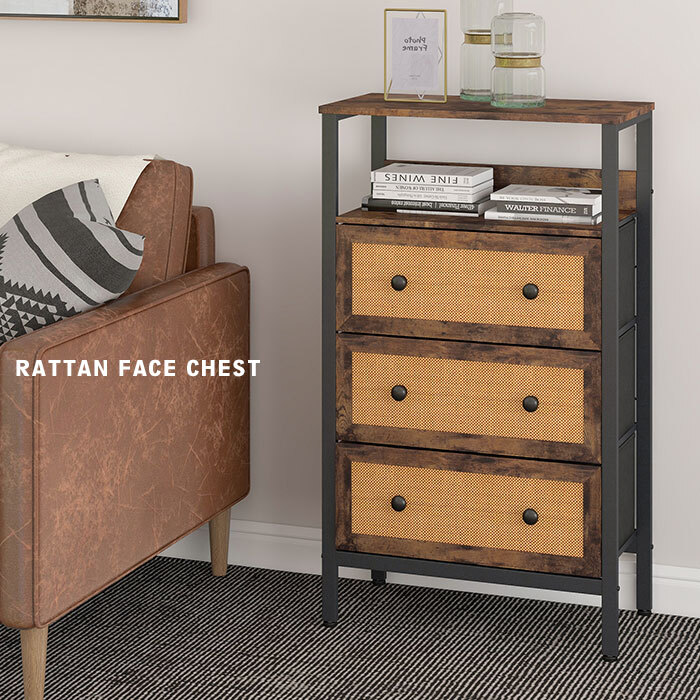 3段 チェスト 幅80.5×奥行36.5×高さ90㎝ 収納棚 籐 ラタン マルチ収納