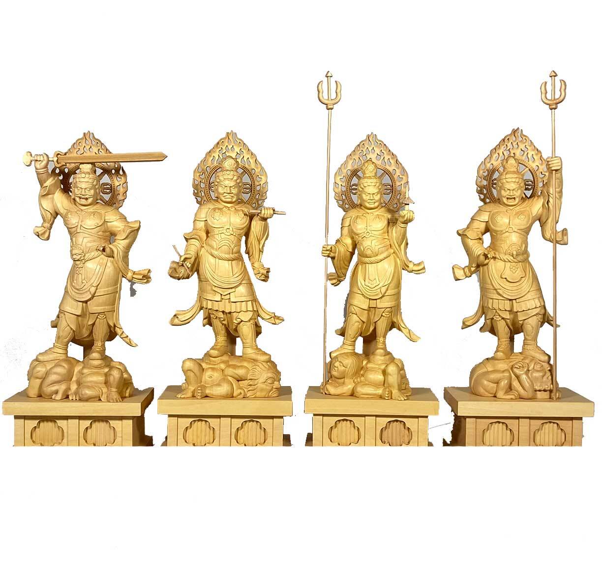 四天王 仏像 四体セット】木彫り 四天王像｜持国天 増長天 広目天