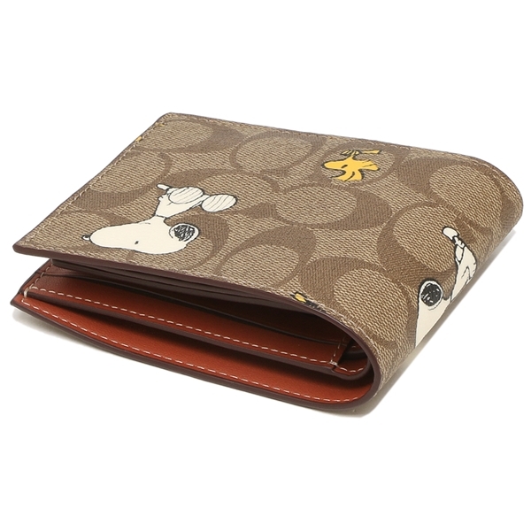 コーチ アウトレット 二つ折り財布 シグネチャー スヌーピー ベージュ