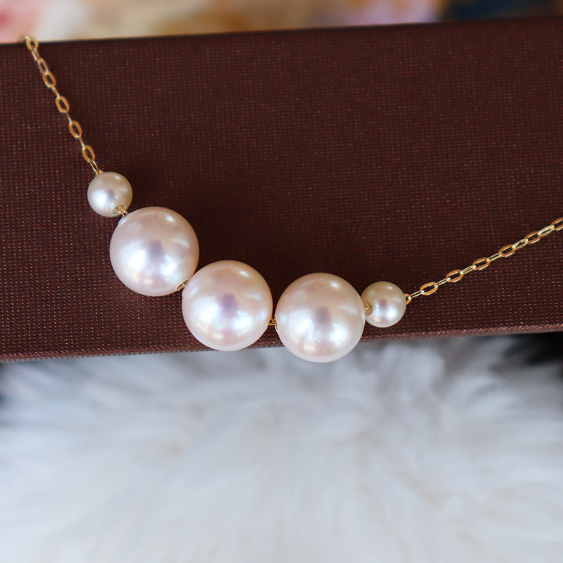 アコヤ真珠ベビーパール、芥子パール オメガ風ネックレス K18 アコヤ