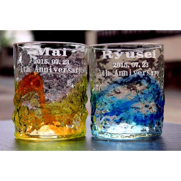 琉球ガラス ペアグラス コップ 琉球ビードロ 水色 青色 沖縄 琉球