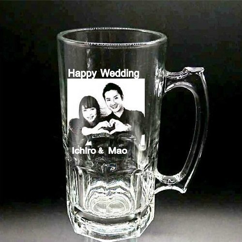 名入れ写真彫刻】超特大ビールジョッキ 1000ml入り【母・父・敬老の日