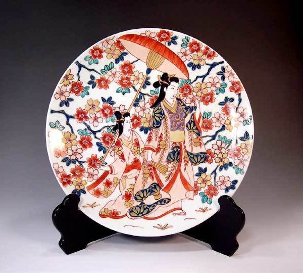 有田焼 陶芸家 藤井錦彩作】有田焼美術品 古伊万里染錦金彩元禄美人絵