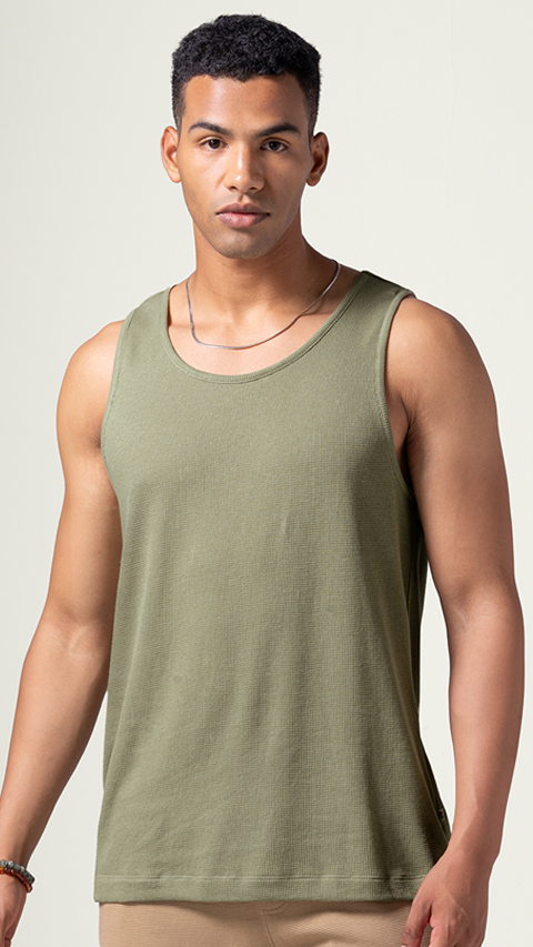 Men Waffle Tank Top Willow Green Online At DaMENSCH