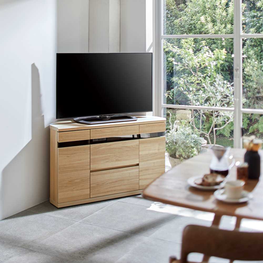 ナチュラルオーク スイングコーナー テレビ台 〜50V 引き出し付き
