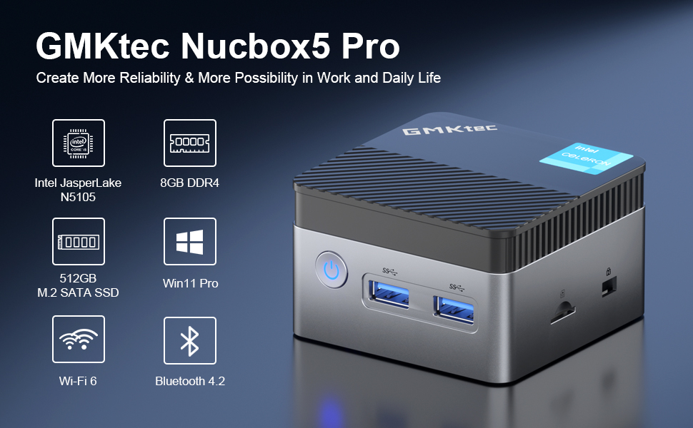 Intel 11th Jasper Lake N5105 Mini PC NucBox5 Windows 11 Pro