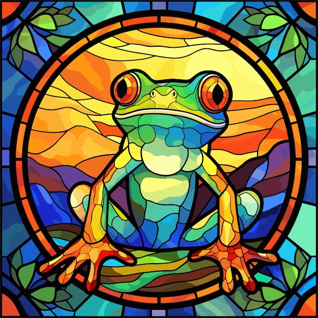 抽象的なカエルのステンドグラススタイルのイラスト | Premium AI生成