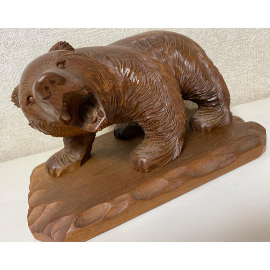 縁起物 天然木 熊木彫置物(台座付)くま クマ 北海道 昭和レトロの通販