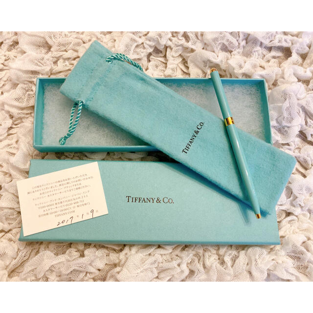 ティファニー ペンケース レザー シルバー×ブルー 美品】ティファニー