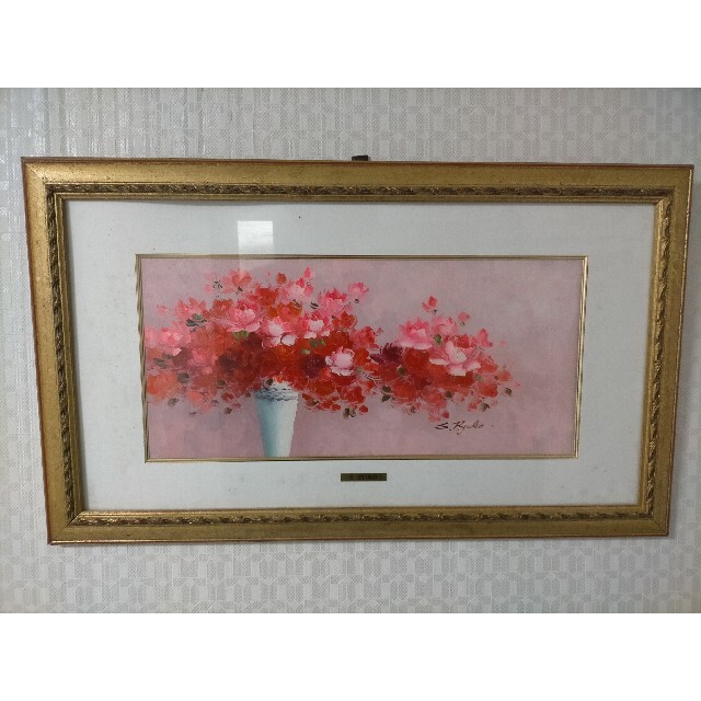 中龍子 油絵 額装 絵画 花 静止画 美術品 中龍子 油絵 額装 絵画 花
