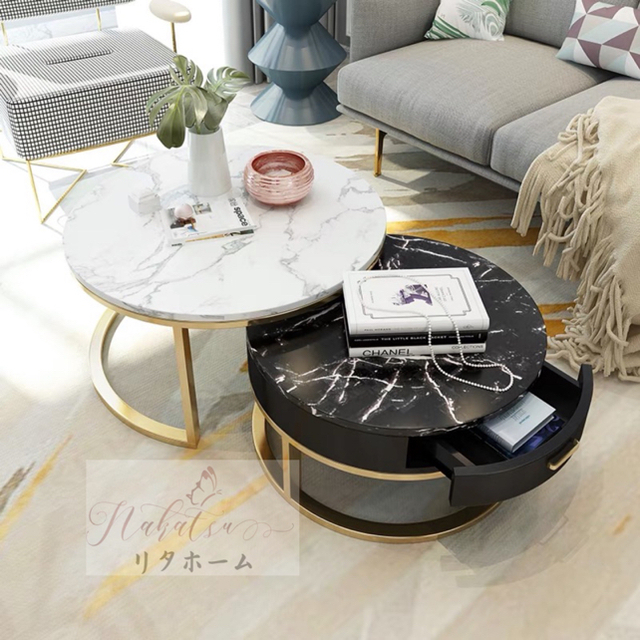 高級寝室用テーブル ．大理石ローテーブル リビングテーブル センター