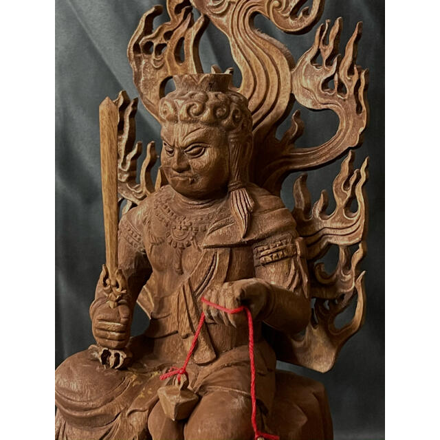 高32cm 仏教工芸品楠材製極上彫井波木彫仏像不動明王座像