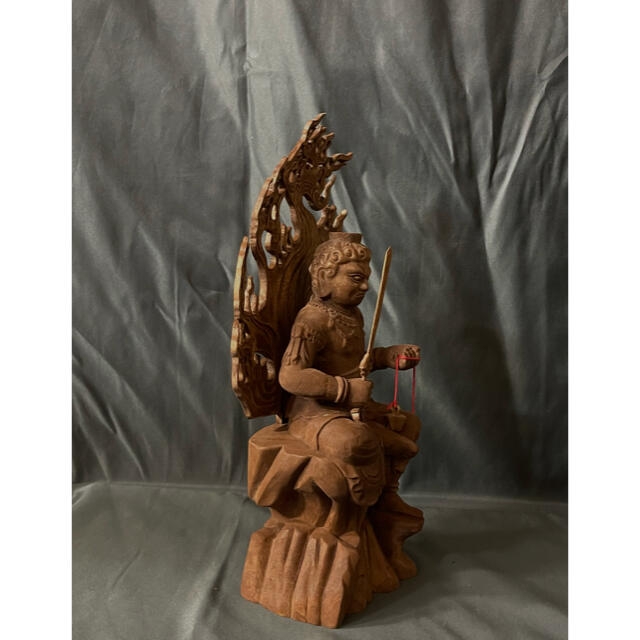 高32cm 仏教工芸品楠材製極上彫井波木彫仏像不動明王座像