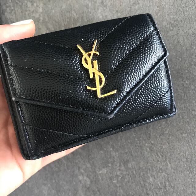 YSL イブサンローラン ブラックレザー 三つ折り財布 イブサンローラン