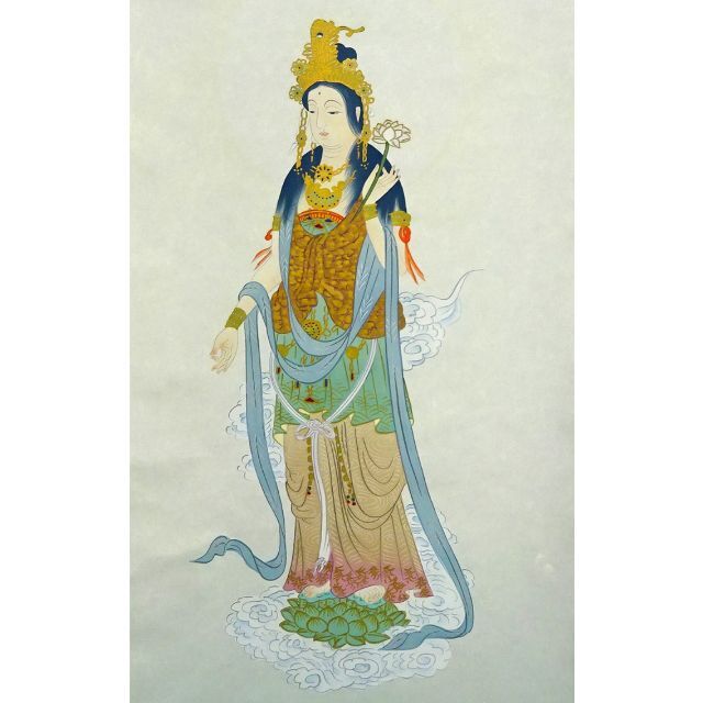 掛軸 星観『雲上観音』仏画 絹本 肉筆 共箱付 掛け軸 a12198の通販 by