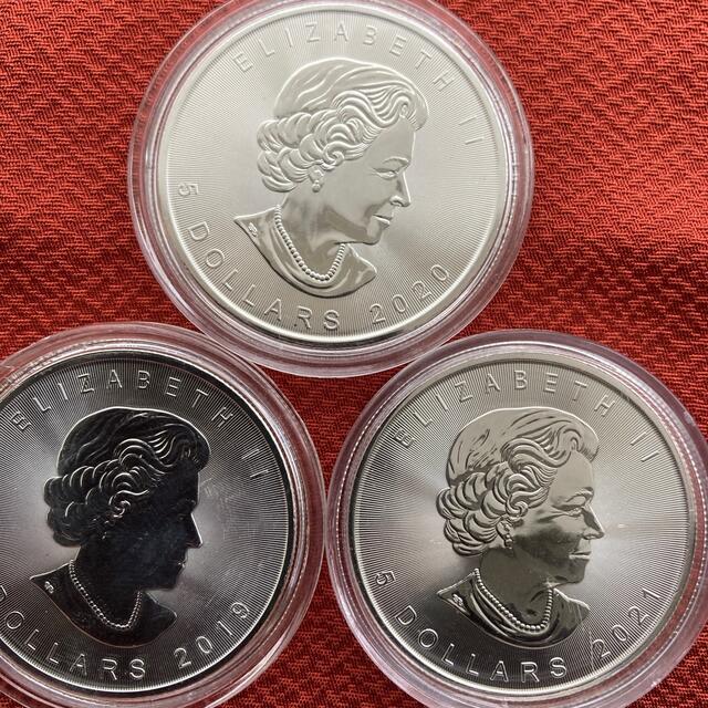 メイプルリーフ1オンス銀貨3枚 2019、2020、2021年