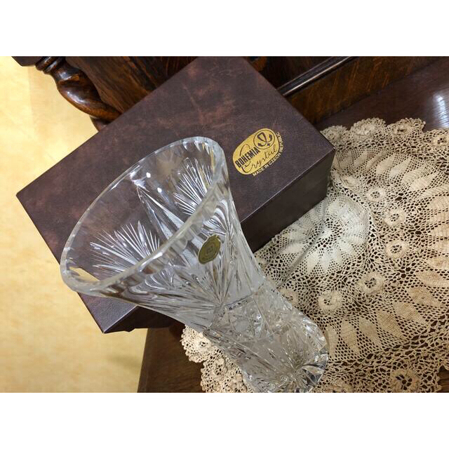 未使用] ボヘミアクリスタル 花瓶 ヴィンテージ ハンドカット 正規輸入