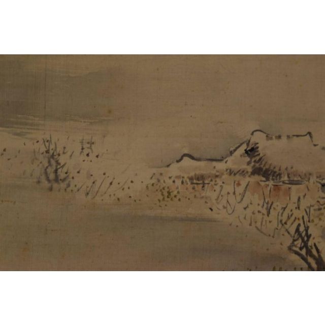 塩川文麟/梅花山水図/早春田家図/横物/掛軸☆宝船☆Z-