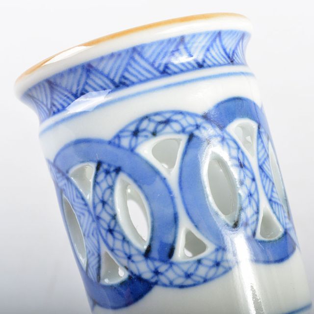 平安 三浦竹泉造 染付 祥瑞 巾筒 共箱 M R4536 平安 三浦