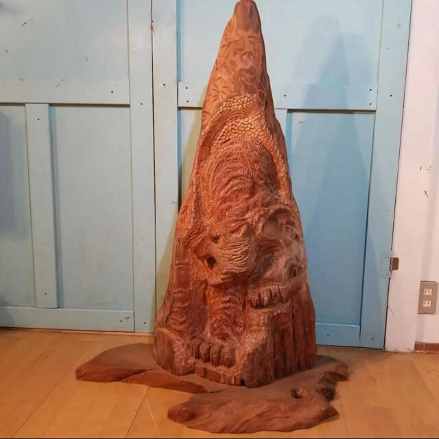天然木一刀彫り衝立虎 竹藪杉高さ122cm