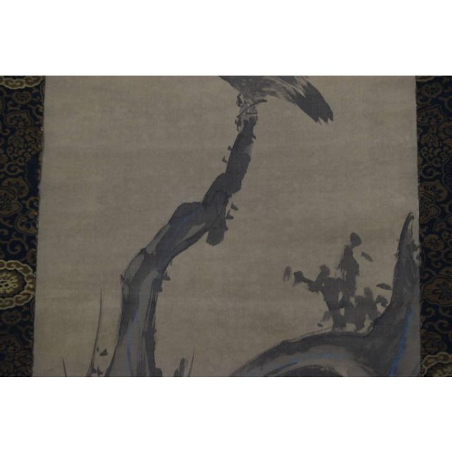 谷文晁/枯木叭叭鳥図/掛軸☆宝船☆Z-931 谷文晁/枯木