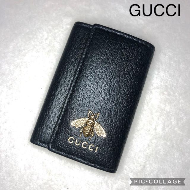 グッチ キーケース 6連 アニマリエ 蜂 ハチ レザー ブラック GUCCI