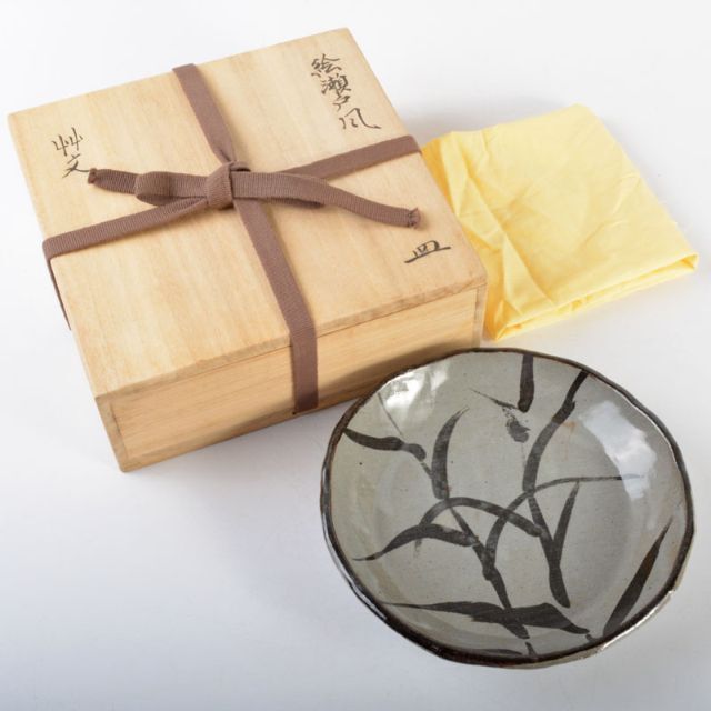 北大路 魯山人 絵瀬戸風 竹文 皿 黒田陶々庵識箱 M R4717 北大路