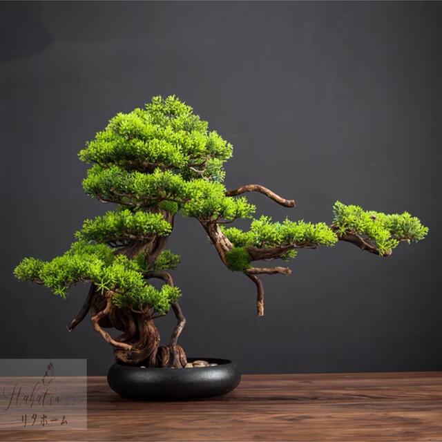 インテリアグリーン 高級模造迎客松盆栽 置物 禅意迎客松盆栽装飾品