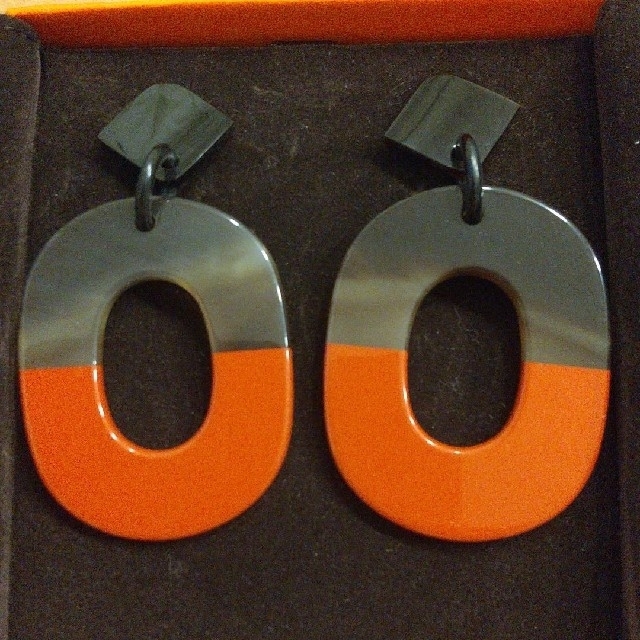 エルメス HERMES ピアス バッファローホーン ネイビー ブラウン イスム