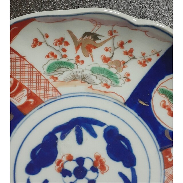 古伊万里 金襴手 松竹梅に鶴亀の図 5寸半皿 5枚 A915AS-CXd 古伊万里