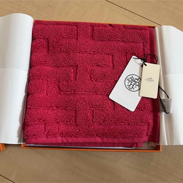 HERMES タオルハンカチ ピンク/ホワイト HERMES ピンク Hロゴ タオル