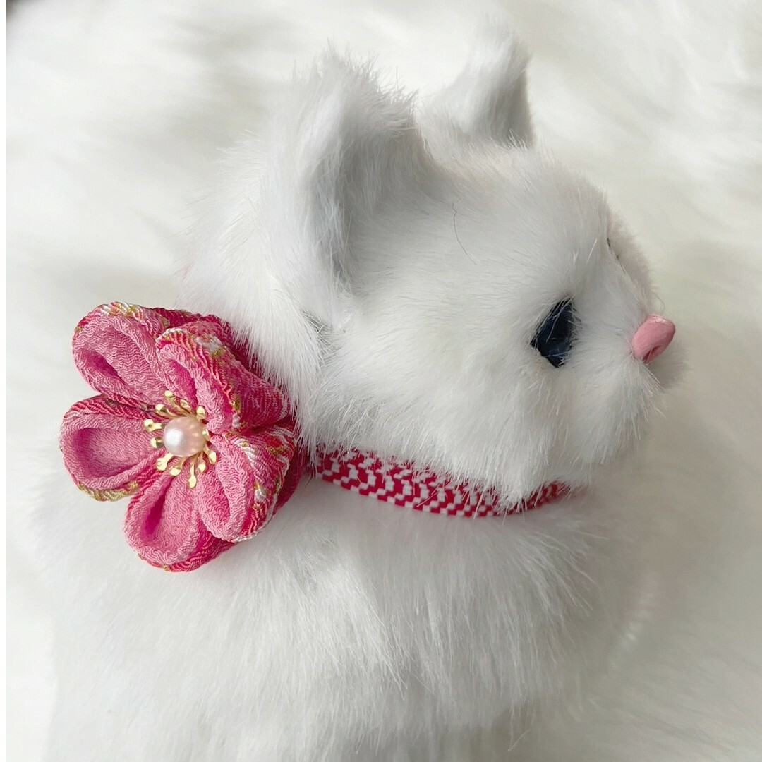 お正月、つまみ細工シングルリボン(赤③)わんちゃん猫ちゃん用首輪