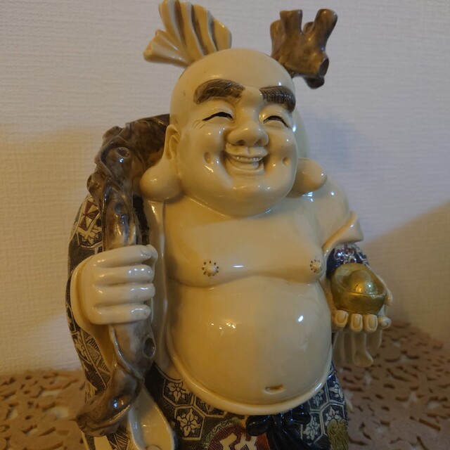 蔵出し 布袋様 縁起物 九谷焼 古九谷 九谷焼 布袋様 置物 陶芸 七福神