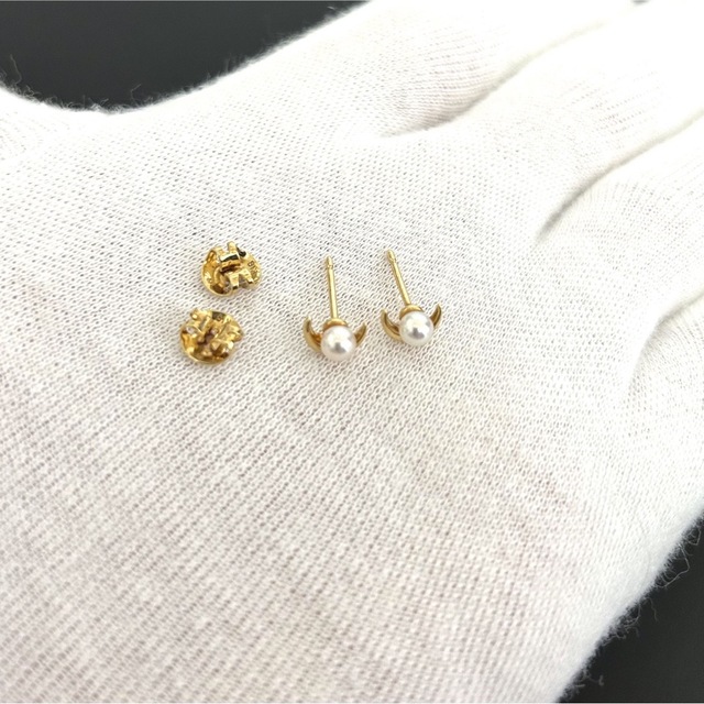 MIKIMOTO - ミキモト ピアス 一粒真珠 18K 18金 ゴールド 三日月