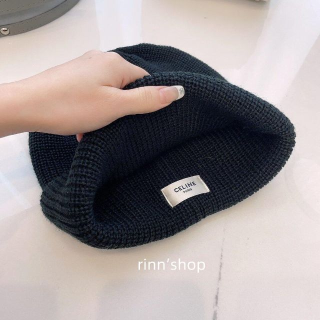 セリーヌ CELINE フロント ロゴ カシミア ビーニー ニット帽