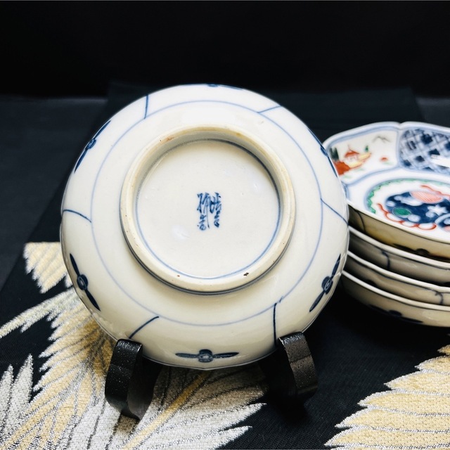 有田焼古伊万里染錦ひょうたん文手描き皿5客骨董
